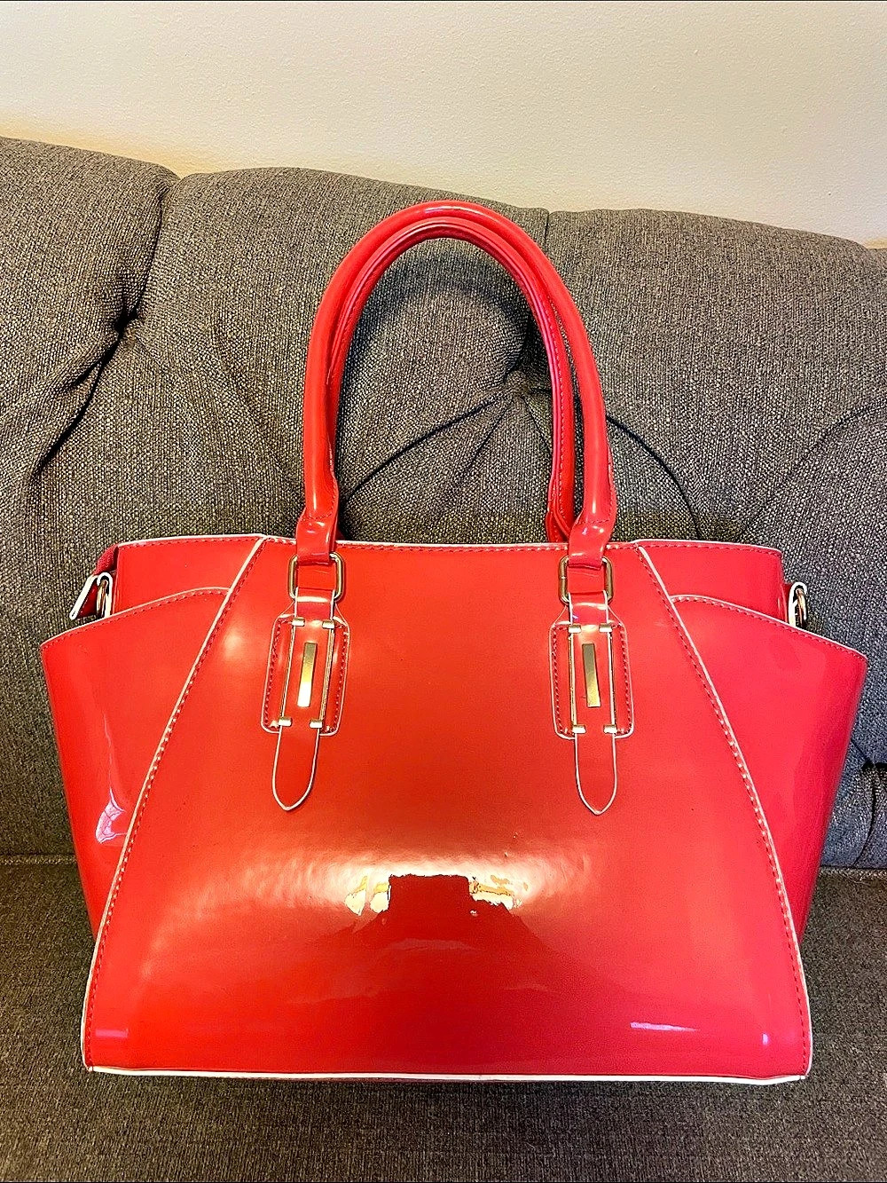 Vintage Coral Red Synthetic Patent Satchel